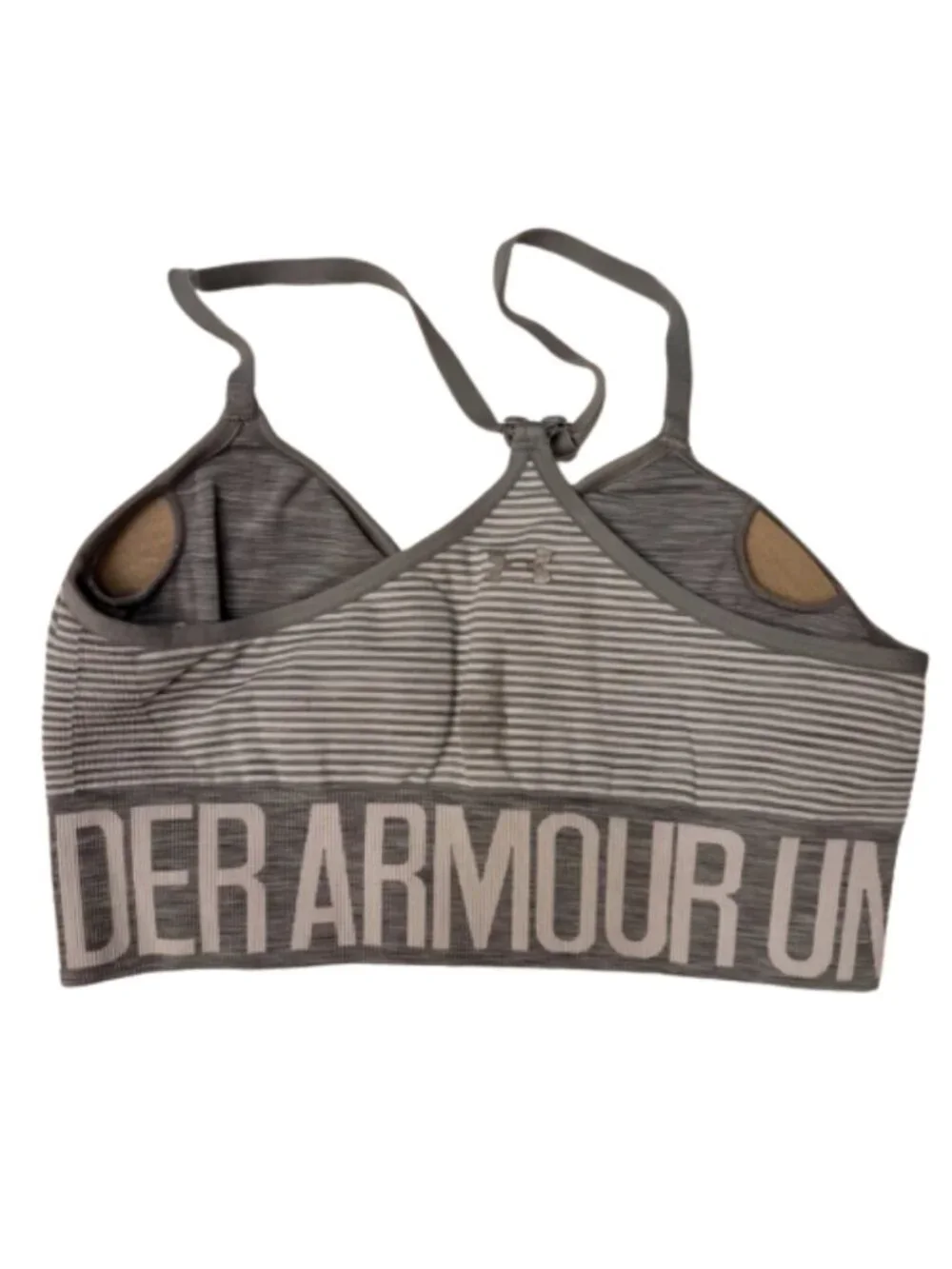 Under Armour Gray and White Striped Sports Bra‎ Women XS Bralette Adjustable Gym